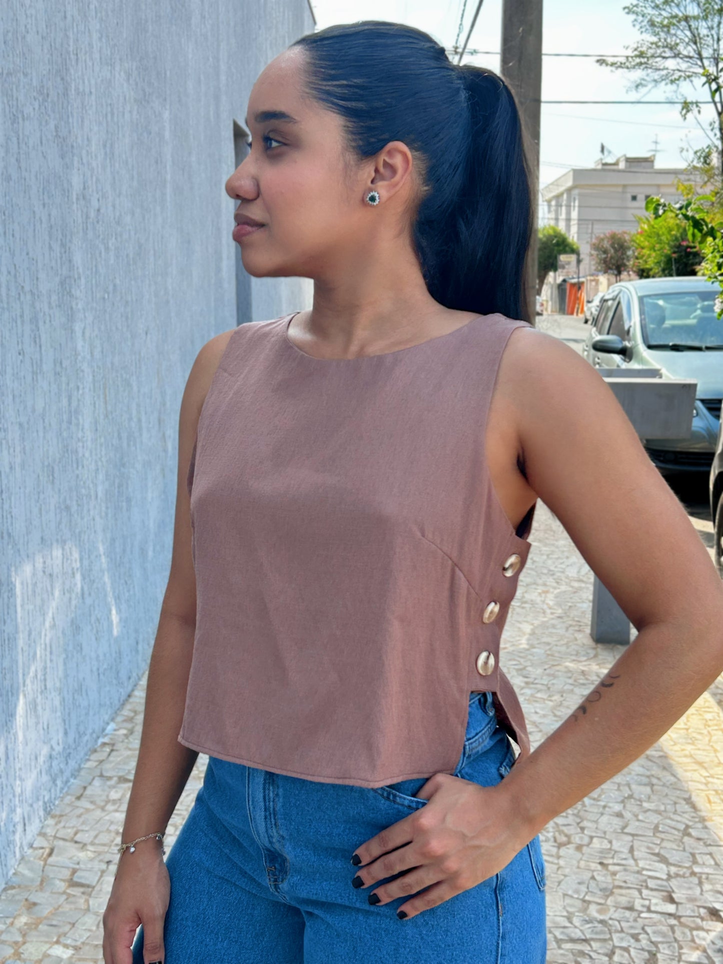 Blusa Marrom Botões