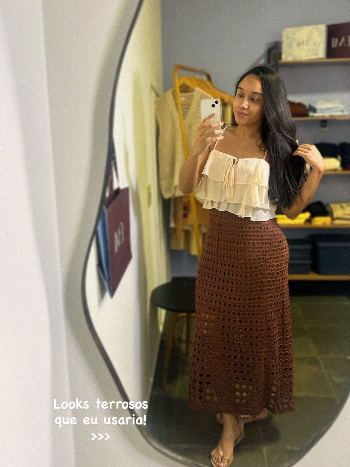 Saia Midi Tricô Marrom