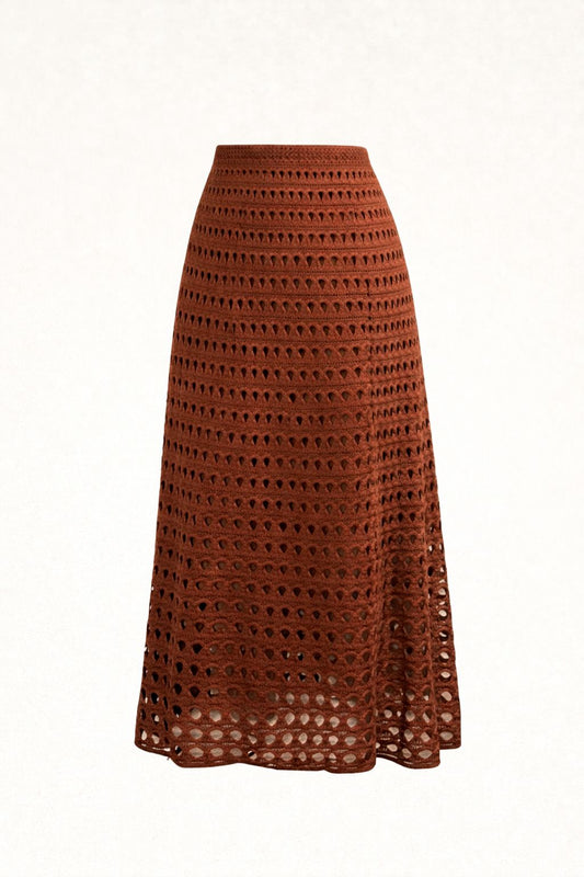 Saia Midi Tricô Marrom