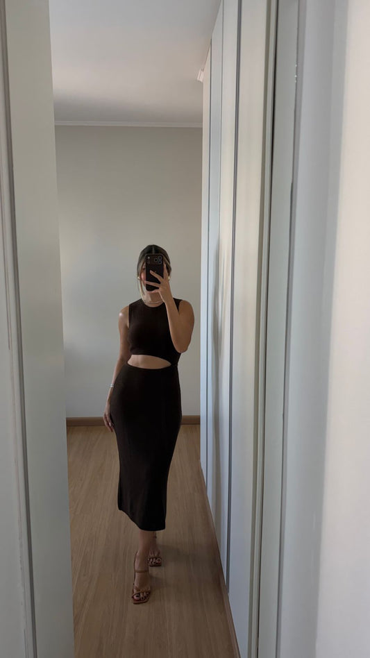 Vestido Tricô Modal Marrom