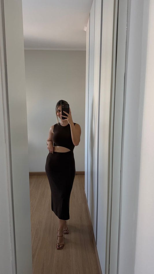 Vestido Tricô Modal Marrom